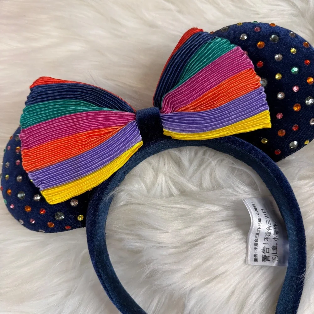NWOT Disney World - Navy Bedazzled Gem Velvet Chevron Mickey Minnie Ear Headband